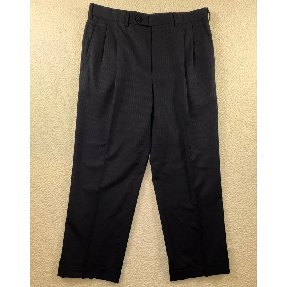 Brooks Brothers 1818 Madison Navy Pinstripe Wool Pleat/Cuff Dress Pants 37W - Picture 2 of 16